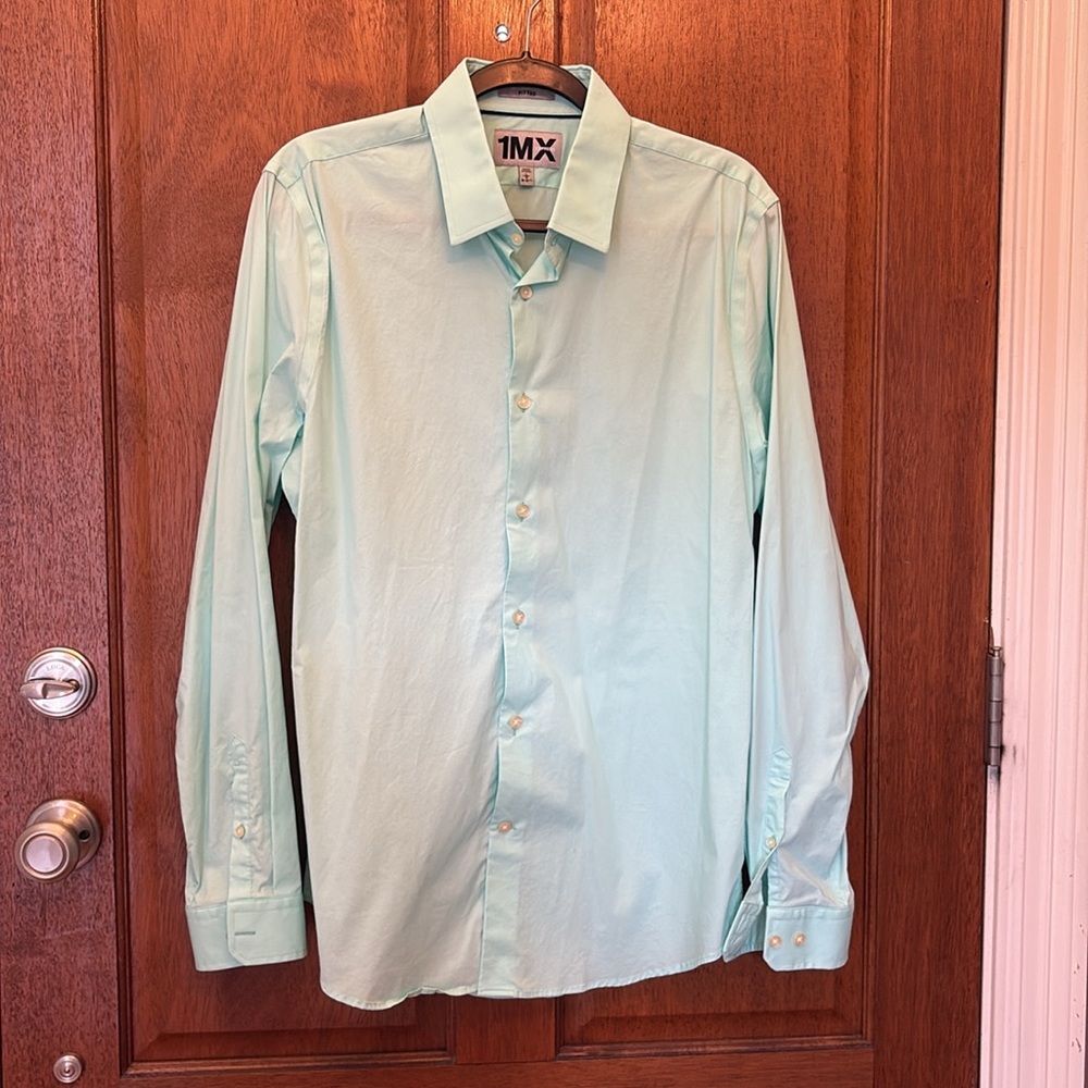 Express Men's 1MX Blue  Button Down Dress Shirt Size L